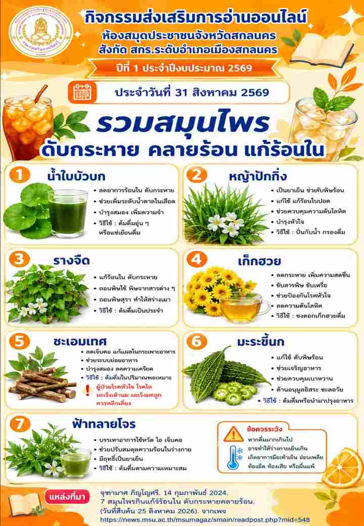 รวมสมุนไพรดับกระหายคลายร้อนแก้ร้อนใน