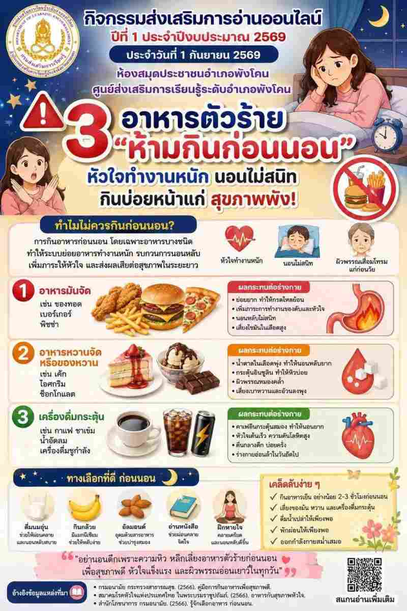 3 อาหารตัวร้าย "ห้ามกินก่อนนอน"