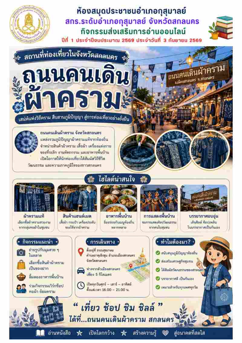สถานที่ท่องเที่ยวในจังหวัดสกลนคร  "ถนนคนเดินผ้าคราม"