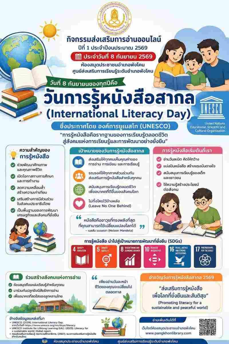 8 กันยายน​ วันการรู้หนังสือสากล (International Literacy Day"  