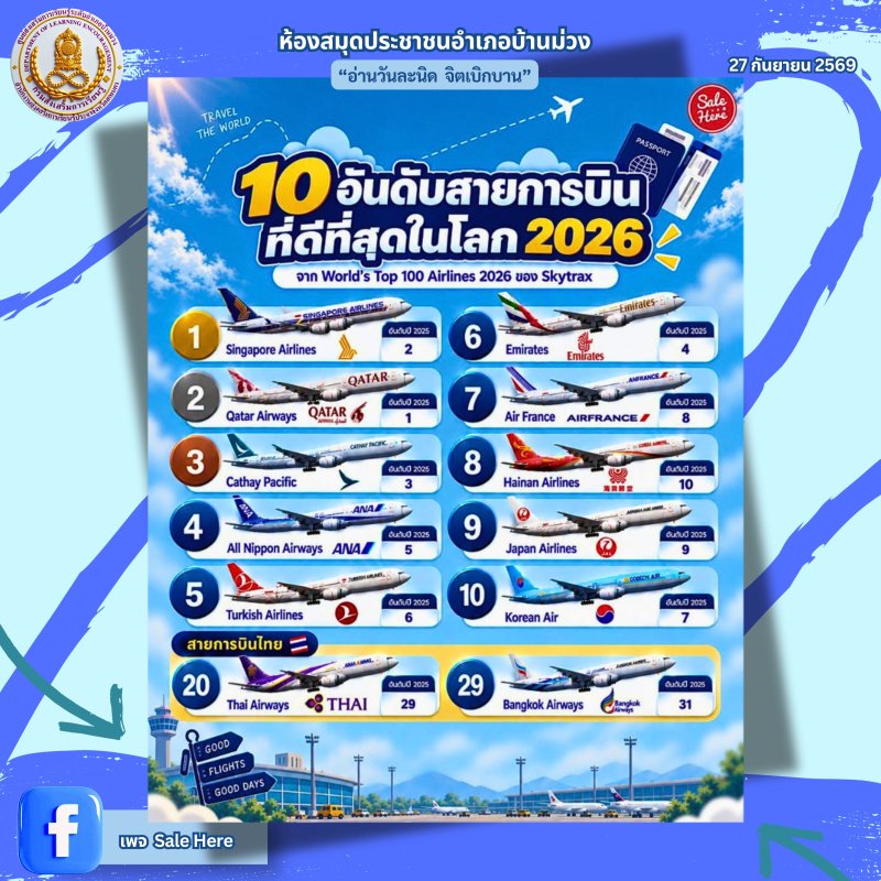 10 อันดับสายการบินที่ดีที่สุดในโลก 2026