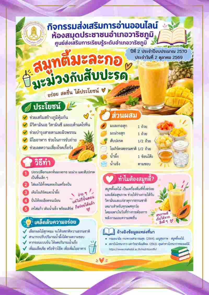 สมูทตี้มะละกอ มะม่วงกับสับปะรดปั่น