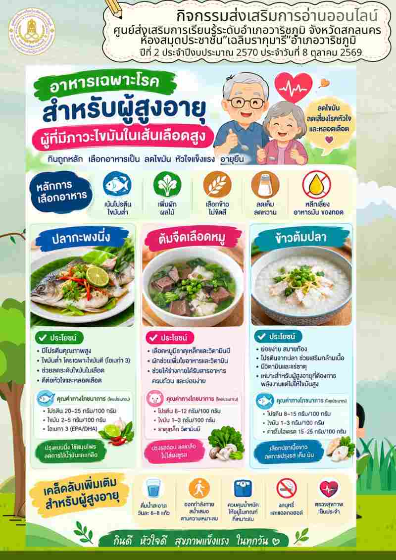 อาหารเฉพาะโรค สำหรับผู้สูงอายุ ผู้ที่มีภาวะไขมันในเส้นเลือดสูง