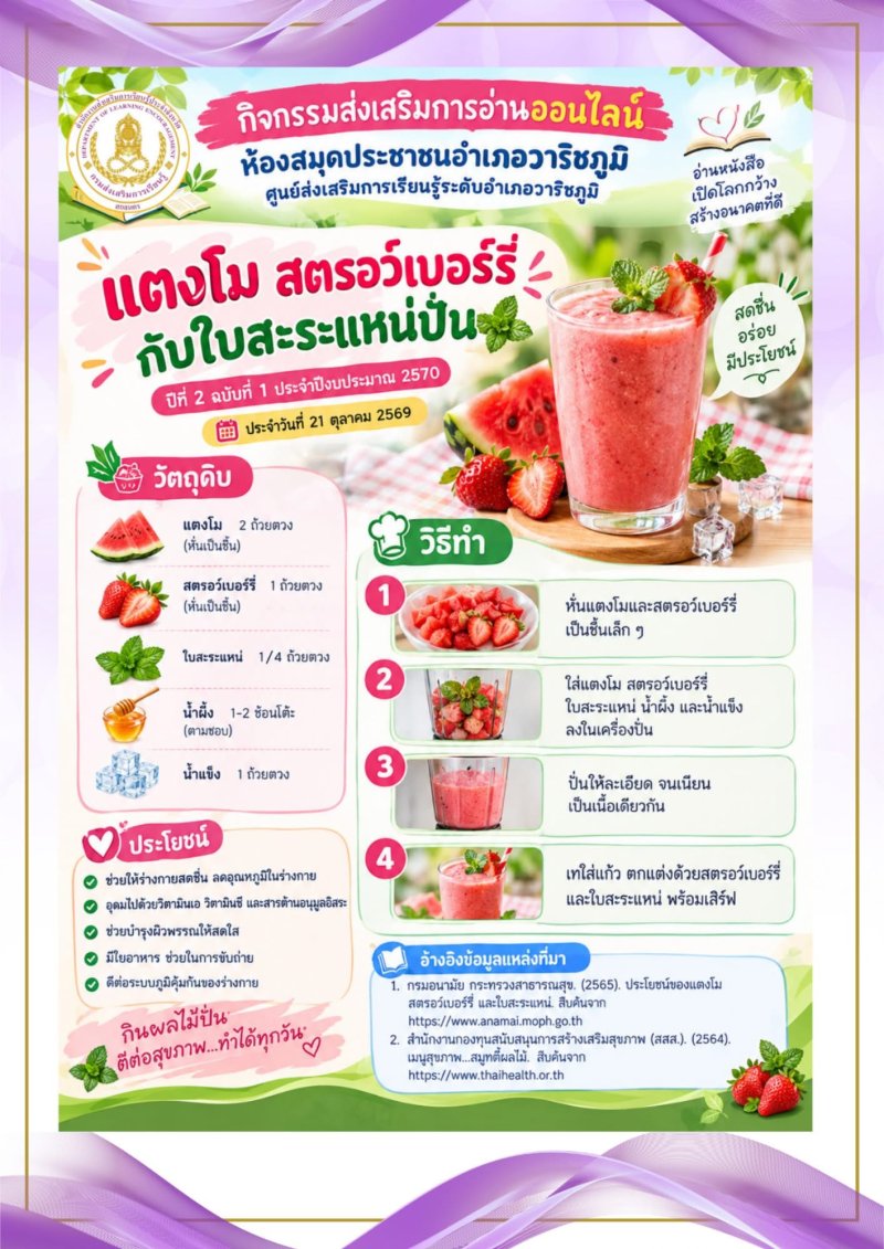 แตงโม สตรอว์เบอร์รี่กับใบสะระแหน่ปั่น